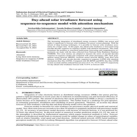 Day-ahead solar irradiance forecast using sequence-to-sequence model ...