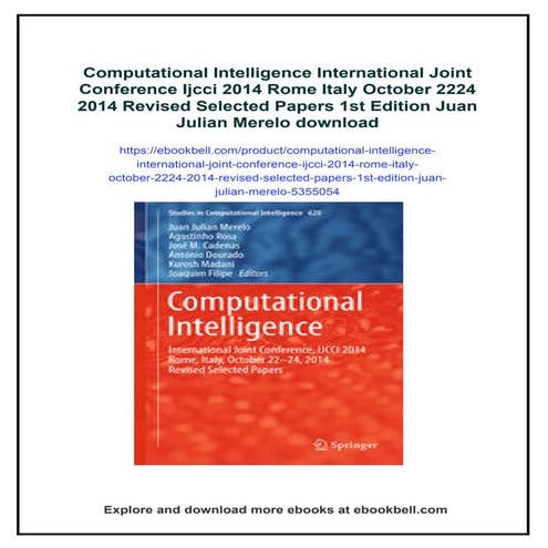 Computational Intelligence International Joint Conference Ijcci 2014 ...