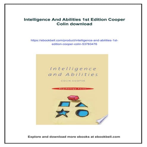 Intelligence And Abilities 1st Edition Cooper Colin