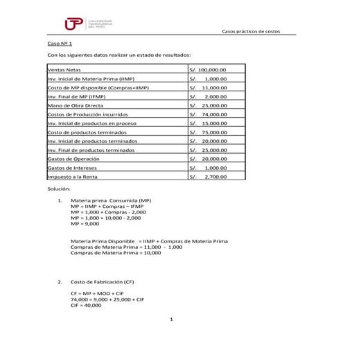 Ejercicios de contabilidad de costos | DOCX