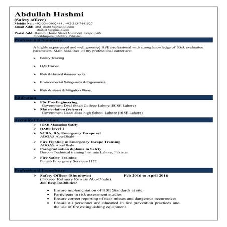 Abdulla Safety Officer CV