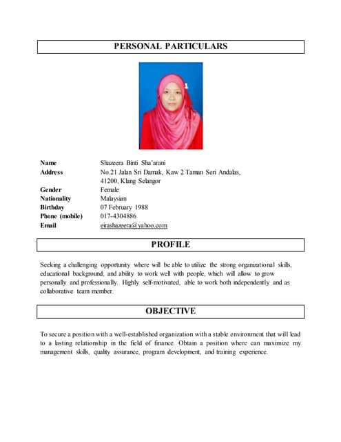 Resume Shazeera 2016