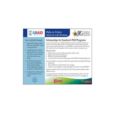 BRAC UNIVERSITY-SCHOLARSHIP FOR SANDWICH PhD UNDER USAID's NGPHE PROJECT