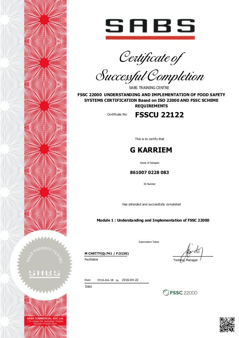 SABS CERTIFICATE