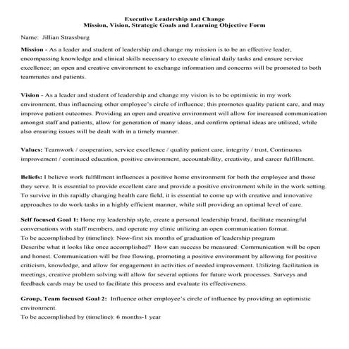 My mission vision and values