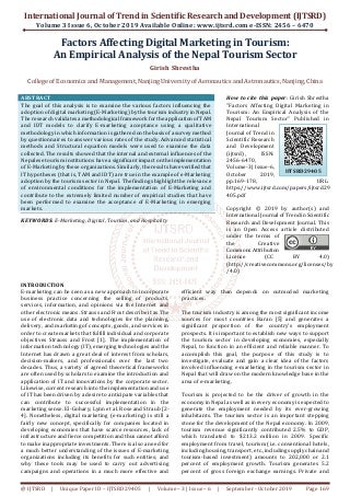Factors Affecting Digital Marketing in Tourism An Empirical Analysis of the Nepal Tourism Sector