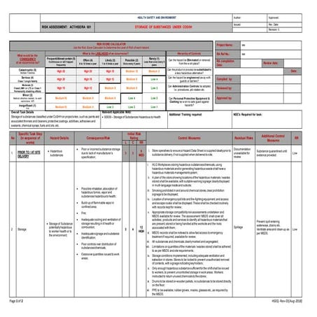 26 storage of substances under co shh risk assessment templates