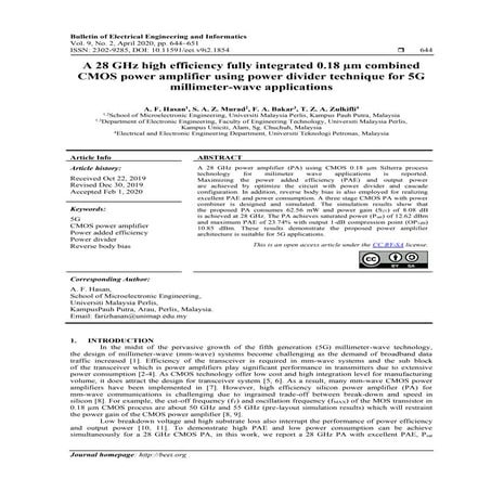 A 28 GHz high efficiency fully integrated 0.18 µm combined CMOS power amplifi...