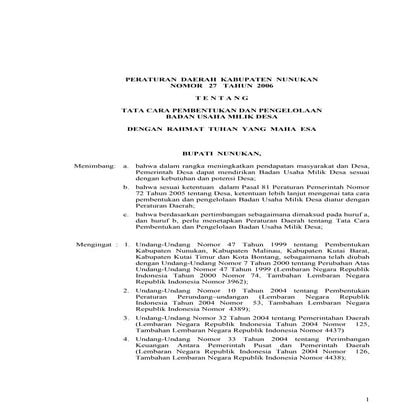Perda Kabupaten Nunukan tentang Tata cara Pembentukan dan pengelolaan Badan u...