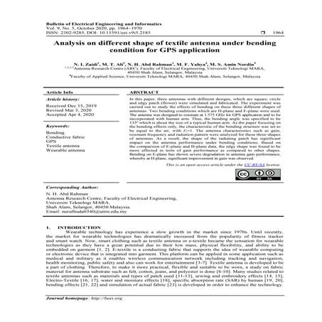 Analysis on different shape of textile antenna under bending condition for GP...