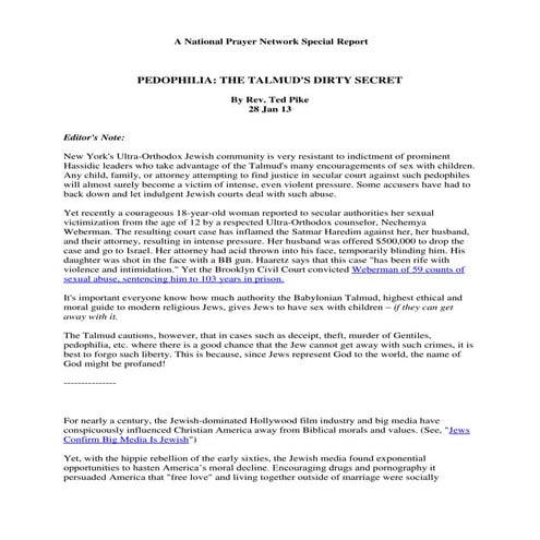 Pedophilia: The Talmud's Dirty Secret
