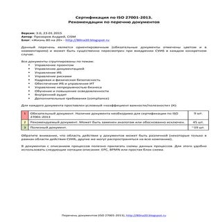 Комплект документов по ISO 27001-2013
