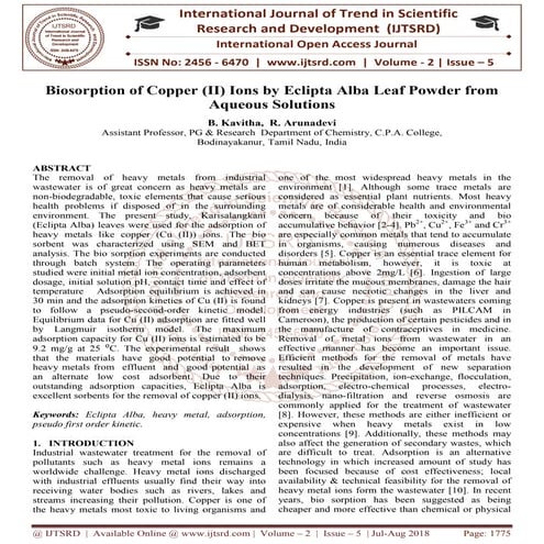 Biosorption of Copper (II) Ions by Eclipta Alba Leaf Powder from ...