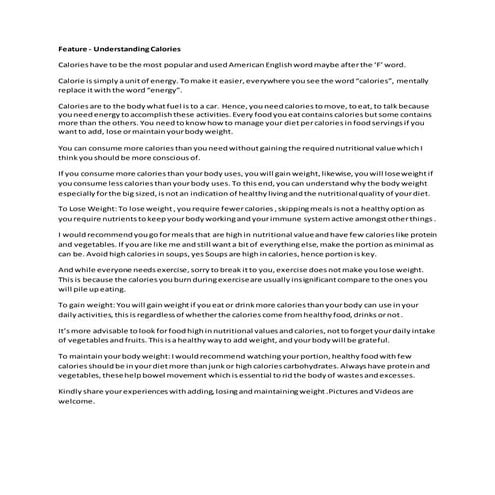 Understanding Calories