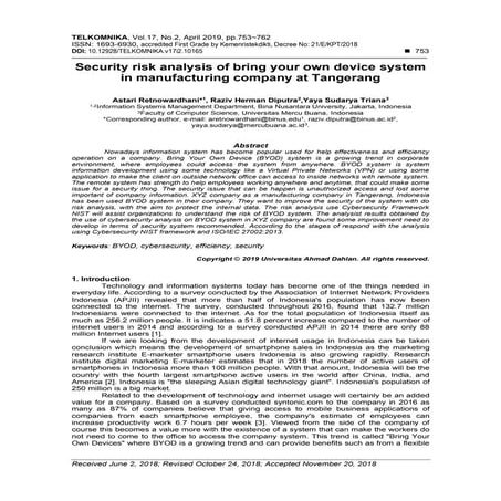 Security risk analysis of bring your own device system in manufacturing compa...