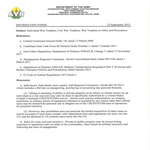 Info Paper - War Trophies - Afghanistan | PDF