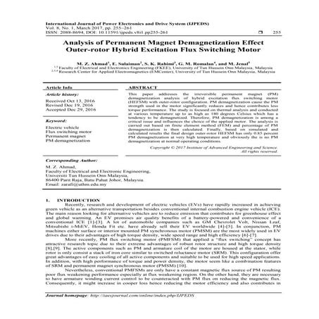 Analysis of Permanent Magnet Demagnetization Effect Outer-rotor Hybrid Excita...