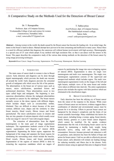 A Comparative Study on the Methods Used for the Detection of Breast Cancer