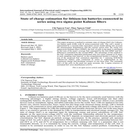State of charge estimation for lithium-ion batteries connected in  series usi...