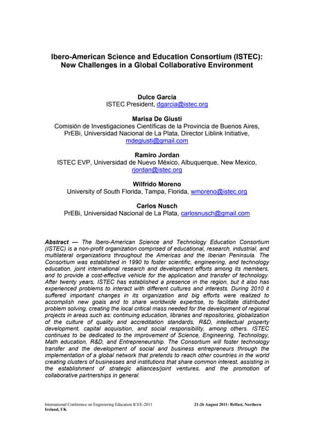 Ibero-American Science and Education Consortium (ISTEC): New challenges in a ...
