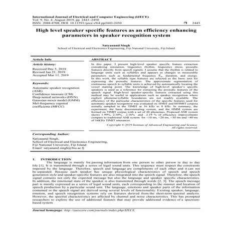 High Level Speaker Specific Features as an Efficiency Enhancing Parameters in...