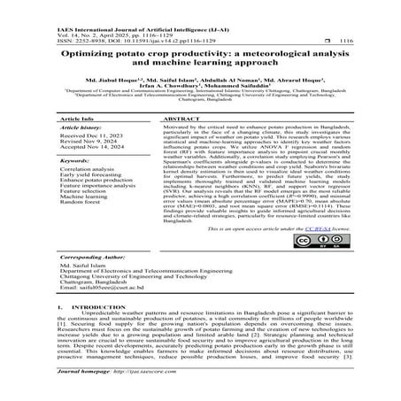 Optimizing potato crop productivity: a meteorological analysis and machine learning approach