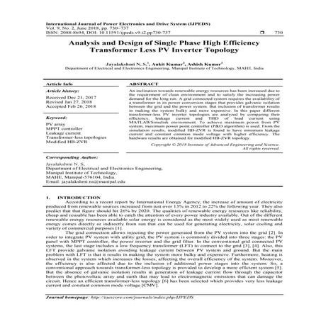 Design and Simulation of transformer less Single Phase Photovoltaic ...
