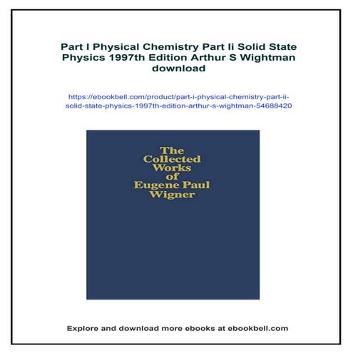 Part I Physical Chemistry Part Ii Solid State Physics 1997th Edition ...