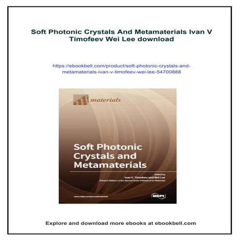 Soft Photonic Crystals And Metamaterials Ivan V Timofeev Wei Lee