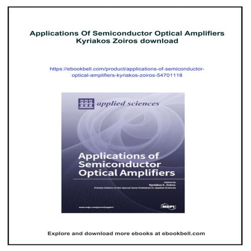 Applications Of Semiconductor Optical Amplifiers Kyriakos Zoiros | PDF