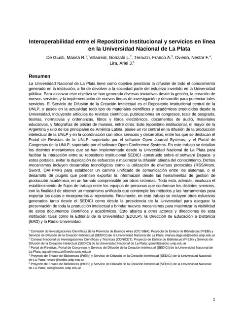 Interoperabilidad entre el Repositorio Institucional y servicios en línea en ...