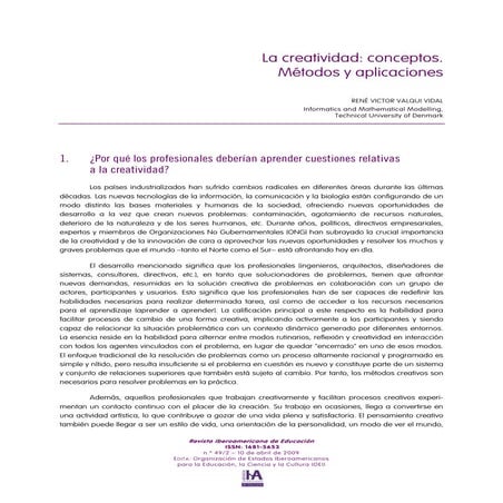 La creatividad: conceptos. Métodos y aplicaciones