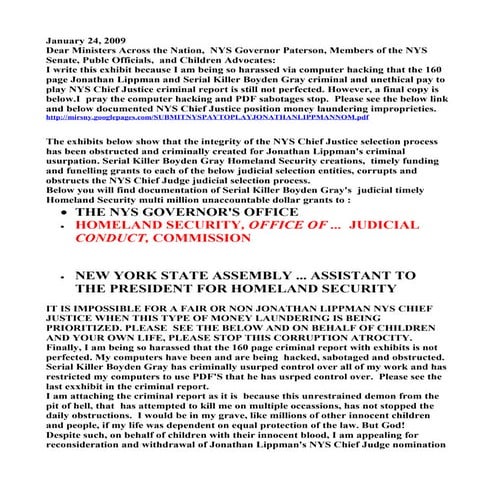 COVER LETTER TO MINISTERS, SENATORS, ADVOCATES