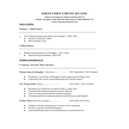 SOGO CHEN CHUNG KUANG CV | PDF