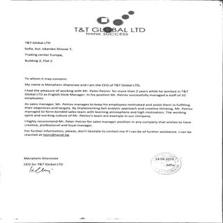 T&T Global Letter of recommendation