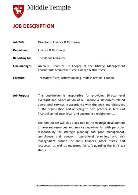 Director of Finance FINAL job description