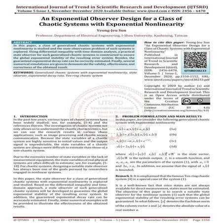 An Exponential Observer Design for a Class of Chaotic Systems with Exponentia...