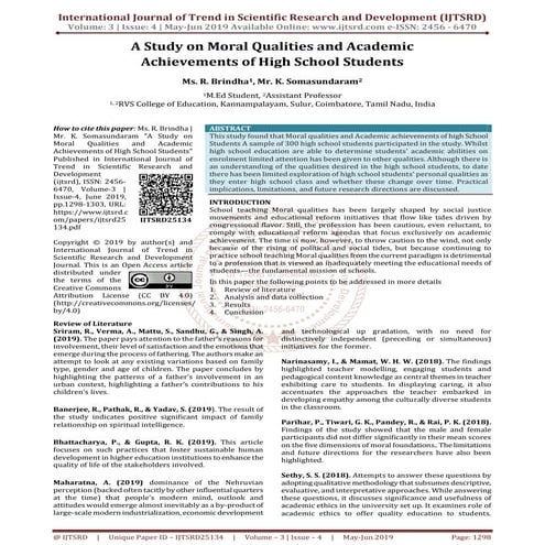 A Study on Moral Qualities and Academic Achievements of High School ...