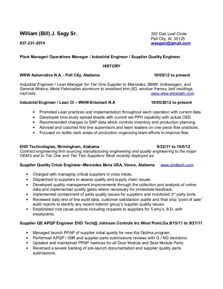 supplier quality engineer resume