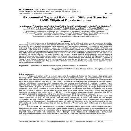 Exponential Tapered Balun with Different Sizes for UWB Elliptical Dipole Antenna