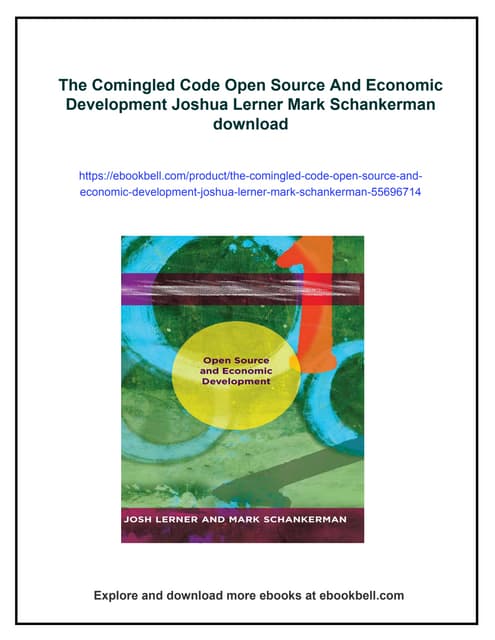The Comingled Code Open Source And Economic Development Joshua Lerner Mark Sc...