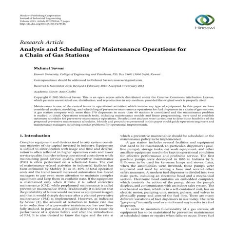 Research Article - Analysis and Scheduling of Maintenance Operations for a Ch...