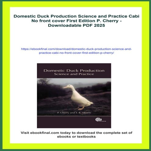 Domestic Duck Production Science and Practice Cabi No front cover First ...