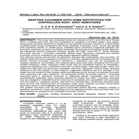 Effect of grafting cucumber onto some rootstocks for controlling root knot ne...