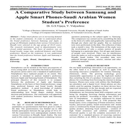 A Comparative Study between Samsung and Apple Smart Phones-Saudi Arabian Wome...