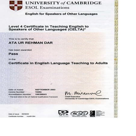CELTA Certificate | PDF