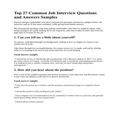 Tell me about yourself interview question | PDF