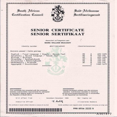 3. Matric Certificate