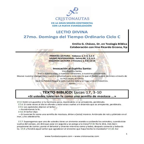 17to. domingo del tiempo ordinario ciclo c | PDF