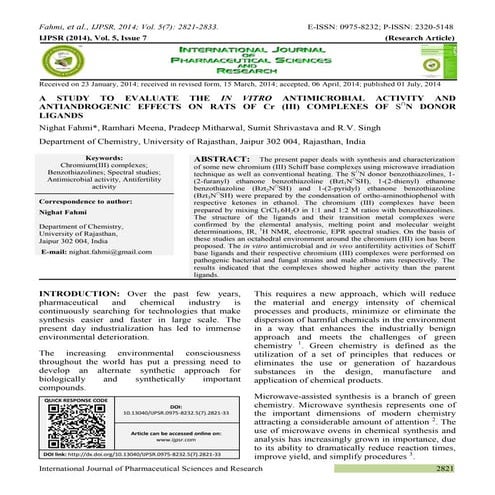 A STUDY TO EVALUATE THE IN VITRO ANTIMICROBIAL ACTIVITY AND  ANTIANDROGENIC E...